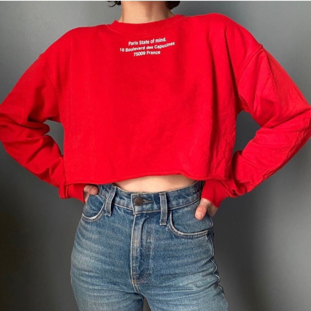 Zara red long sleeve cropped sweatshirt (Size: Large)